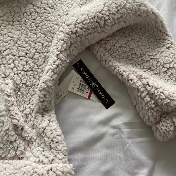 NWT Almost Famous Pink Sherpa Fleece Shearling Hoodie 1/4 Zip Boho Size L - Picture 7 of 9